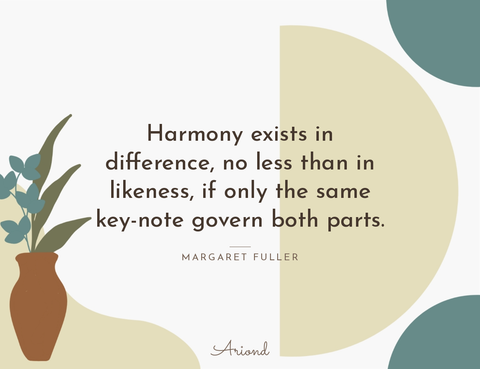 Quote card reading “Harmony exists in difference, no less than in likeness, if only the same key-note govern both parts.” — Margaret Fuller, on a autumn floral background