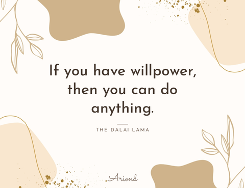 Quote card reading “If you have willpower, then you can do anything.” — The Dalai Lama, on a autumn floral background