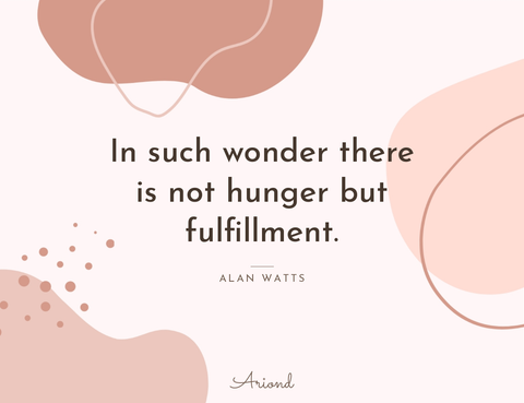 Quote card reading “In such wonder there is not hunger but fulfillment.” — Alan Watts, on a autumn floral background