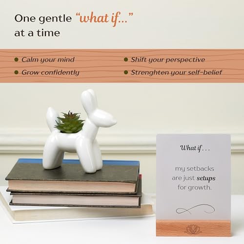 Ariond What If... Mindful Daily Affirmation Cards for Women, Motivational Cards with Display Stand, Encouragement Gifts for Women, Gifts for People with Anxiety