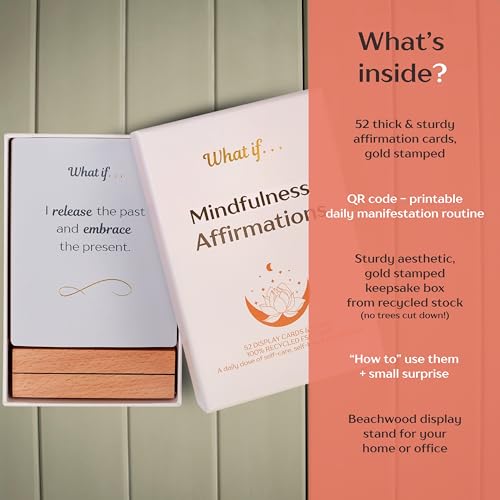 Ariond What If... Mindful Daily Affirmation Cards for Women, Motivational Cards with Display Stand, Encouragement Gifts for Women, Gifts for People with Anxiety