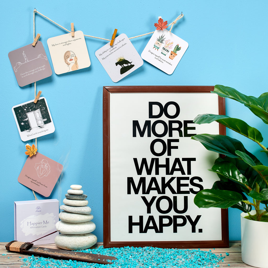 Do more of what makes you happy display board with handing cards