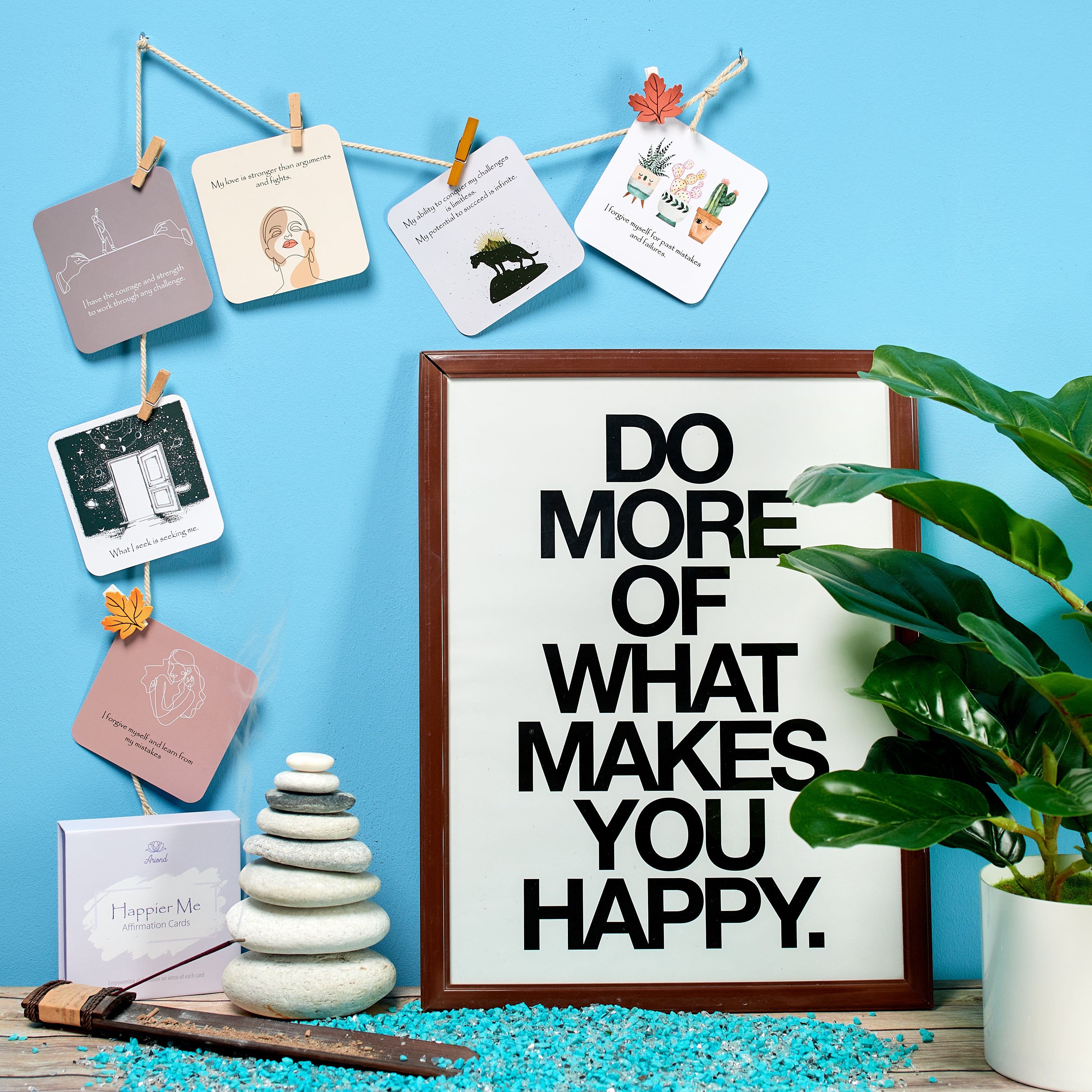 Do more of what makes you happy display board with handing cards