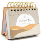 Tan Ariond Happier Me Inspirational Calendar flip calendar cover with gold spiral binding