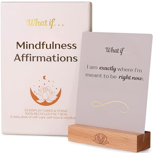Ariond What If... Mindful Daily Affirmation Cards for Women, Motivational Cards with Display Stand, Encouragement Gifts for Women, Gifts for People with Anxiety